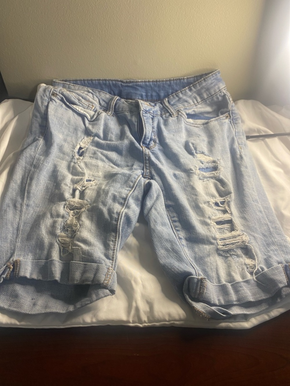 Light Wash Distressed Denim Shorts